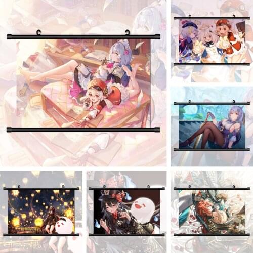 Genshin Impact Klee Paimon Hu Tao Jean Gunnhildr Diluc Ragnvindr Manga HD Print Wall Poster Scroll