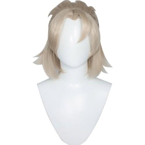 Game Genshin Impact Albedo Cosplay Wig Adult Men Women Role Play Halloween Christmas Party Light Brown Short Synthetic Wigs
