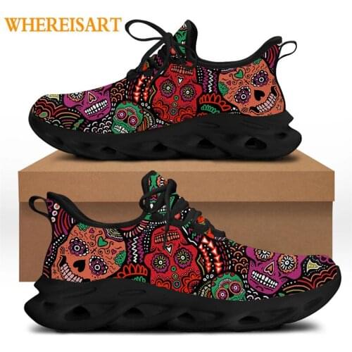 WHEREISART Cool Sugar Skull Flat Shoes Breathable Sport Sneaker for Teen Boys Fashion Vulcanized Shoes 2021 New Arrivals