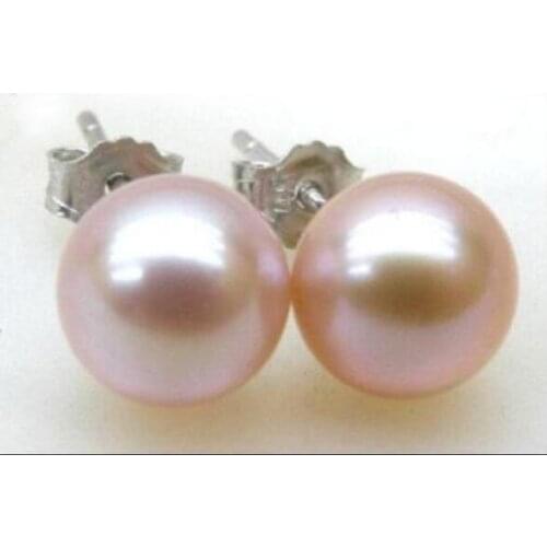 Beautiful 10-11mm natural round south sea pink pearl earring stud 14k white golden