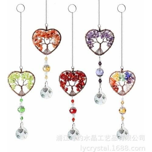 Color Creative Heart Windbell Life Tree Crystal Pendant Prism Rainbow Chandelier Suncatcher DIY Garden Landscape Decor Accessory