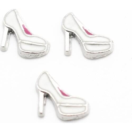 Hot selling 10pcs/lot white High-Heeled shoes floating charms charms living glass memory lockets diy Jewelry Accessory