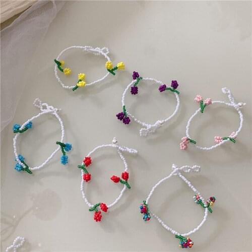 Cute Flower Beaded Bracelet For Girls Smile Face Friendship Bracelet For Children Sweet Small Dasiy Beads Bracelet Wholesale