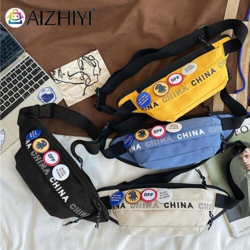 Fashion Women Street Style Letters Printing Crossbody Chest Messenger Bag with Badge Casual Ladies Large Capacity Waist Packs