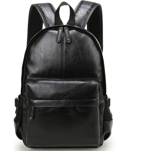 Fashion PU Leather Backpack Men Women 14 inch Laptop Backpack Unisex Students Black Travel School Bag