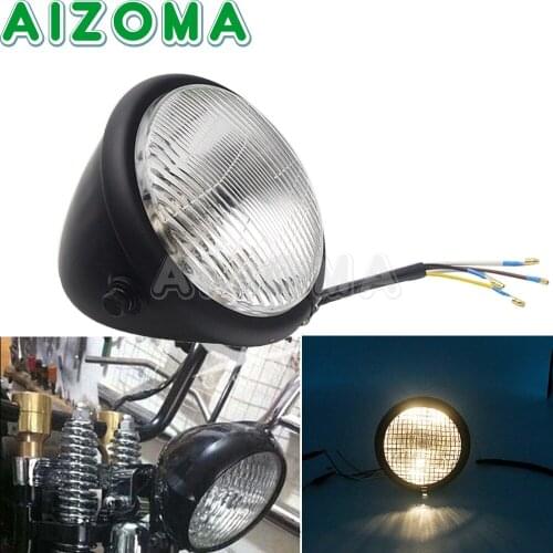 Cafe Racer Motorcycle Retro Headlight H4 12V Vintage Front Head Light Black Shell for Harley Honda Yamaha BMW Chopper Custom