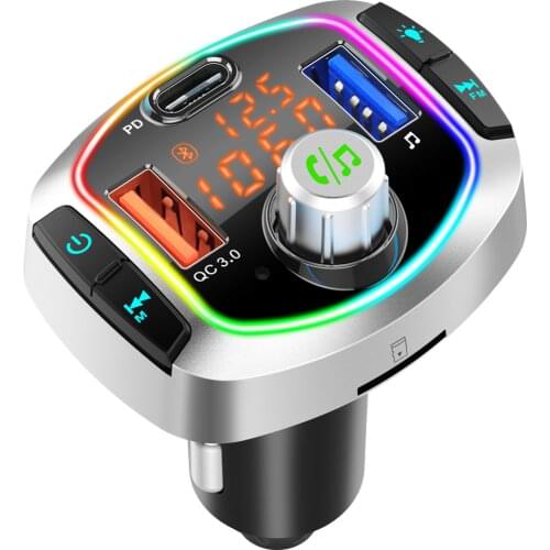 Multifunition Bluetooth 5.0 Car Kit Handsfree Wireless FM Transmitter Car MP3 Player with PD18W QC3.0 Quick Charge Car Charger