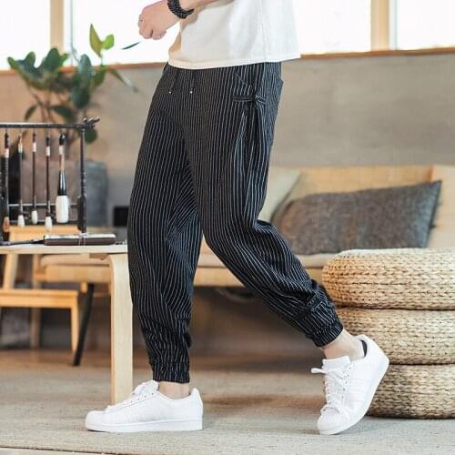Striped Men Harem Pants Mens 2020 Jogging Pants Fashion Casual Loose Pants Cotton Linen Male Trousers Big Size Streetwear 5XL