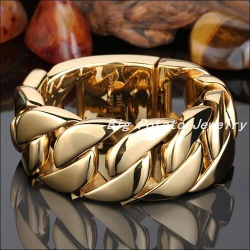 22/24cm*32mm Top Design 316L Stainless Steel Gold Curb Cuban Chain Mens Bracelet Bangle,Huge Heavy Jewelry