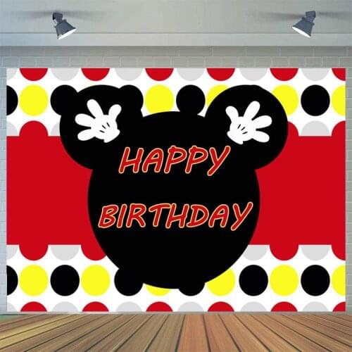 Mouse Birthday Backdrop Cartoon Party Red Black Dots Banner Decor Kids Baby Shower Newborn Girl Princess Background Photocall