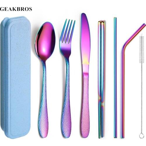 6pcs 7pcs/set Portable Utensils Tableware Outdoor Sports Camping Picnic Travel Cutlery Stainless Steel Reusable Fork Spoon Tool