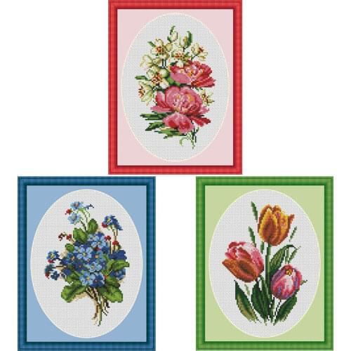 Oval bouquet patterns counted 11CT 14CT 18CT DIY Cross Stitch Sets Chinese Cross-stitch Kits Embroidery Needlework