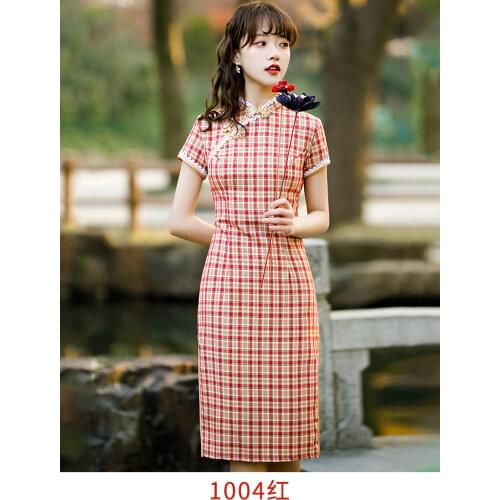 2021 Spring And Summer New Retro Plaid Cheongsam Fashion Literary Fresh Young Girl Cheongsam Dress