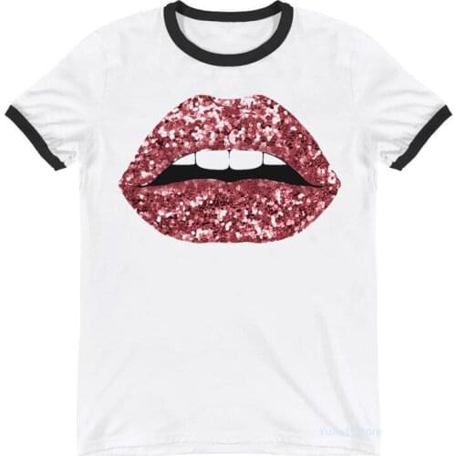 New Arrival 2021 Watercolor Sexy Lips Print Tshirt WomenS Clothing Funny White T-Shirt Femme Korean Style Clothes Streetwear