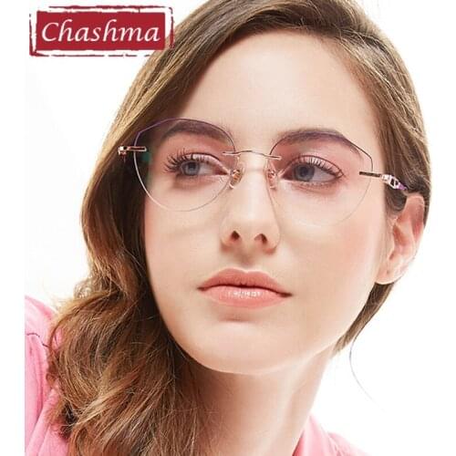 Chashma Rimless Frame Titanium Alloy Fashion Eye Glasses Diamond Trimmed Spectacle Frames Women Sunglasses Tint Lens