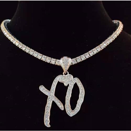 2PCS New Hip Hop Necklace Cubic Zircon Lettered XO Pendant With Stainless Steel Long Chain Necklace For Women Men Jewelry