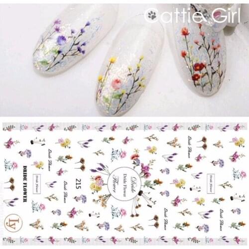 1 Sheet Dry Flowers Leaves 3D Nail Art Transfer Stickers Nail Design Water Marble Moon Nail Accessories for Nail Decorations