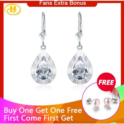 Hutang Cubic Zirconia Drop Earrings Real 925 Sterling silver CZ Earring Jewelry for girls Engagement Weding Band Gift