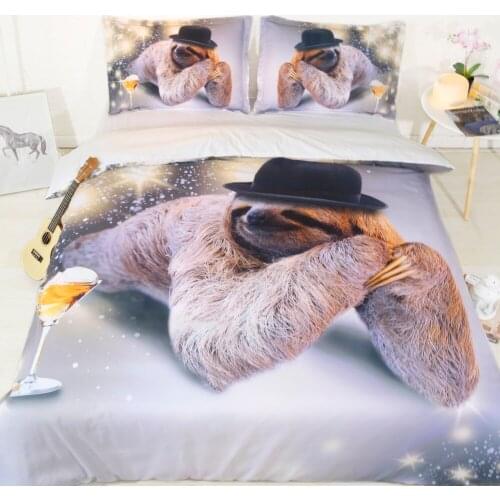Gray Cocktail Sloth 3 Piece Duvet Cover Set 3D Bed Linens Bedding Set