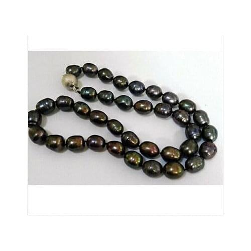 Stunning9-10mm baroque black green pearl necklace18"