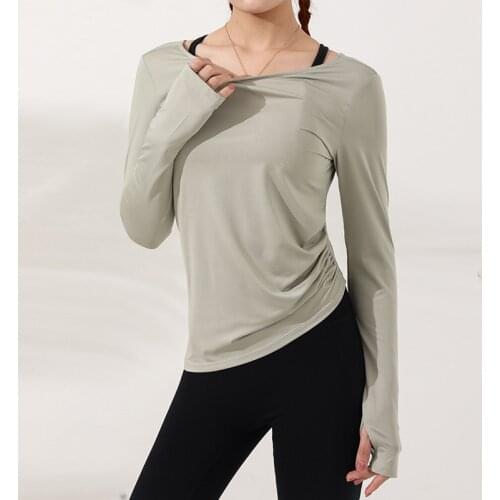 UA ROCK Autumn Thin Style Sports T Shirts Women Irregular Waist Design Long Sleeve Yoga Top Elastic Slim Workout Running T-Shirt