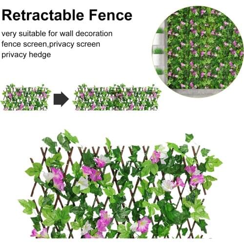 Retractable Wooden Fence Adjustable Artificial Leaf Roll UV Fade Protected Privacy Hedge Wall Landscaping Garden Balcony Fence