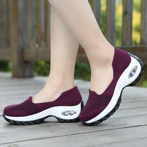 Women Sneakers Slip-On Spring Summer Cushioning Sports Shoes for Female Wine Red Comfortable Womens Loafers Flats