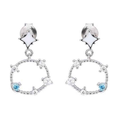 S925 925 Sterling Silver Zircon Hollow Star Earrings Earrings Female Gold Plated Blue Stone Jewelry