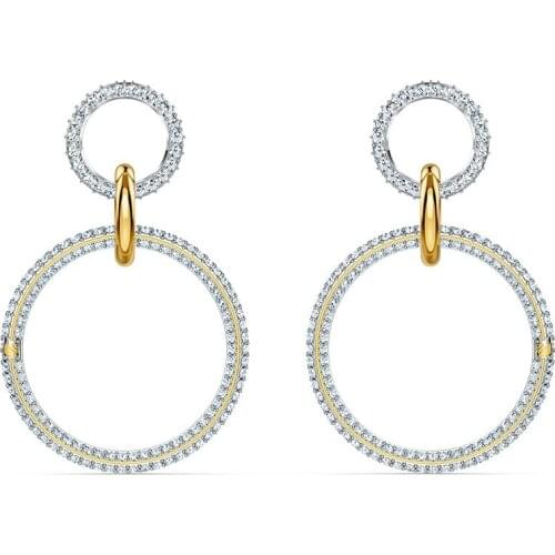 SWA 1:1 Elegant Double Circle Earrings High Quality Retro Ear Drop for Women Gift