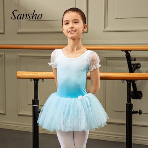 Sansha 2020 New Arrival Ballet Performance Dance Dress Leotard Short Sleeves Gradient Blue Tutu Skirt 68BO1005N