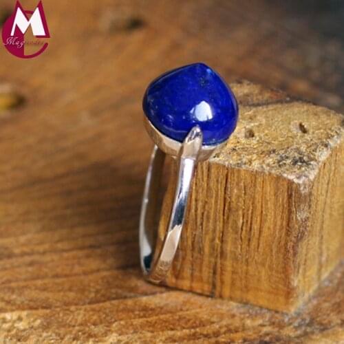 Elegant Lapis Lazuli Rings Vintage Natural Stone Finger Rings For Women Punk Wedding Gift 100% 925 Sterling Silver Jewelry SR51