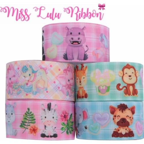16mm-75mm Cartoon Zoo Geometric Check Sweet Heart Printed Grosgrain/Elastic Ribbon DIY Hair Bowknots 50yards/roll