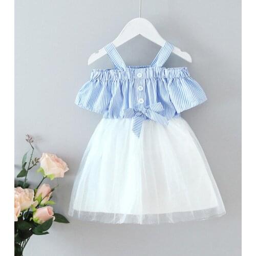2021 Summer Baby Girls Dress Fashion Straps Condole Belt Bow Lace Princess Dress For 2-6 Years Children Clothes
