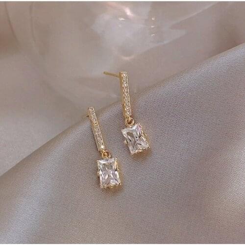 2021 Fashion Geometry Diamond Drop Long Earrings for Women Party Wedding Jewelry