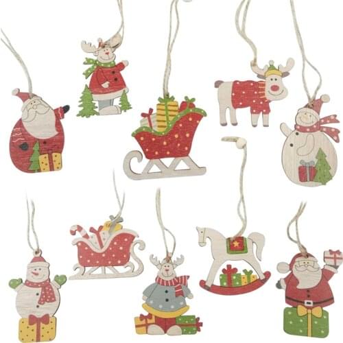 30 Sets(5 pcs/set) Christmas Ornament Wooden Hanging Pendants Xmas Tree Decorations For Home Party New Year Navidad Wholesale X2