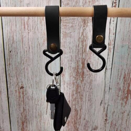 4Pcs Outdoor Hooks PU Leather Anti-Wear Metal Button Hanger Camping Hiking Picnic Hanging Rack Cookware Tableware Bag Hook