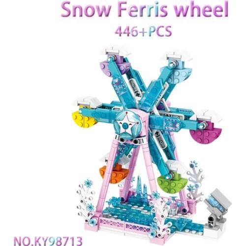 446PCS KAZI KY98713 Snow Ferris wheel Assembled building blocks princess girl heart color matching toy Ice castle building model