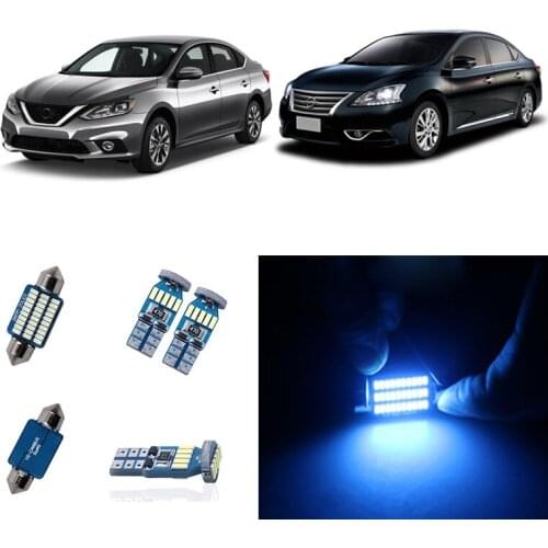 8pcs White Ice Blue Canbus LED Lamp Car Bulbs Interior Package Kit Map Dome License Plate Light For Nissan Sentra 2007-2017