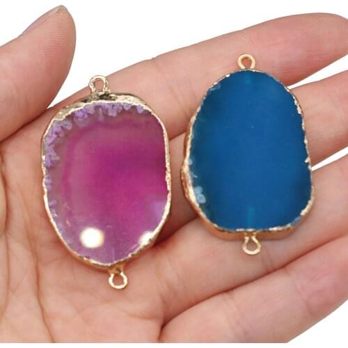 New Style Fashion Natural Stone Irregular Connector Rainbow Agates Charms For Jewelry Making DIY Necklace Bracelet Accessory