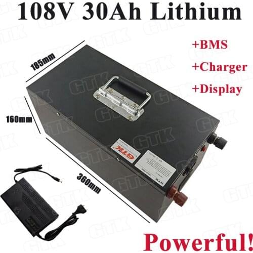 Rechargeable 108V 30Ah 50Ah lithium ion battery pack with BMS and voltage display for electric vehicles motorcycle +5A charger