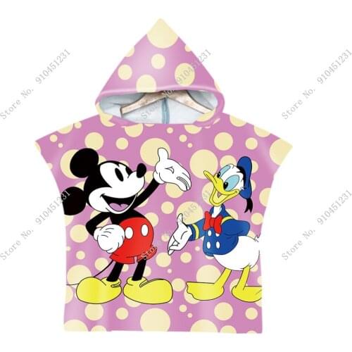 Child Cartoon Hooded bath towel Kid Robe Baby Girl Summer Mickey Minnie Cloak Hooded Bath Towel Bathrobe Boy Adult Swimming Gift