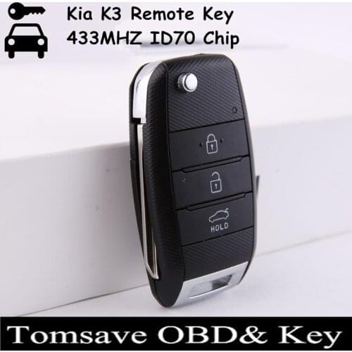 Free Shipping Original Size 3 Buttons Folding Flip Car Remote Key 433Mhz With ID70 Chip For KIA K3 Fob Keyless Entry Remote Key