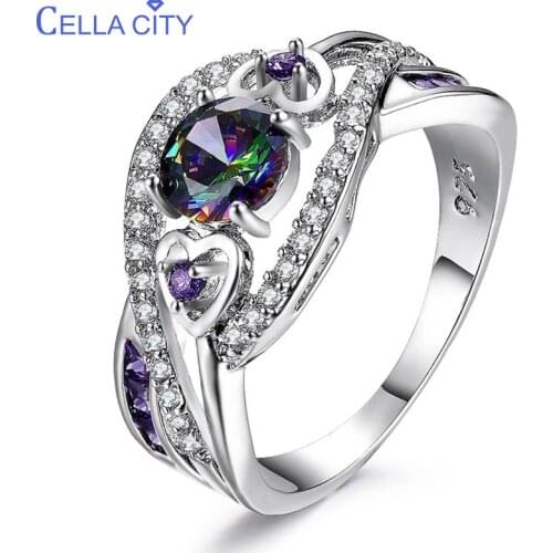 Cellacity Trendy Gemstones Ring for Women Silver 925 Fine Jewelry Round Aquamarine Topaz Zircon Size5-10 Female Gift Wholesale