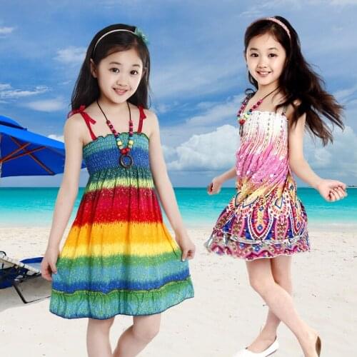 Bohemian Girls Dress Beach Dresses Beading Necklace Sundress Baby Girls Dress Clothes Vestido Infantil Princess Clothing