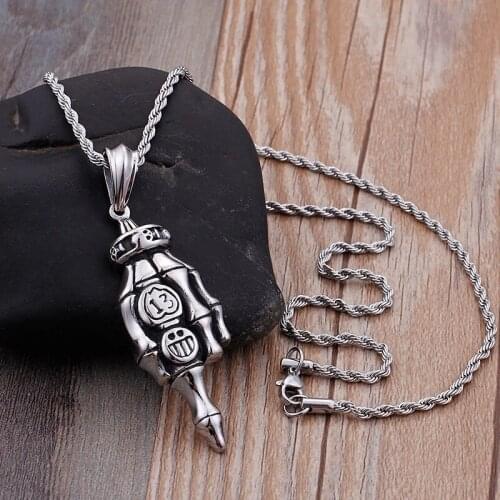 Punk style exaggerated skull claw fashion smile titanium steel Lucky 13 pendant sweater chain ornaments
