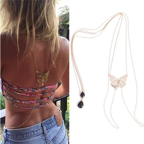 1 Pc Fashion Gold Butterfly Bikini Crossover Waist Belly Black Harness Body Chain Arrival Necklace Fine Jewelry Women