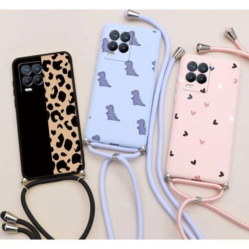 For Realme 8 Phone Case 6.4" Silicone TPU Back Cover For OPPO Realme 8 Pro Realme8 Coque Lanyard Necklace Strap Cord Rope Fundas