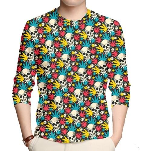 IFPD EU Size Long Sleeve T Shirt Colorful Maple Leaves 3d Printed Skull Tees Hip Hop Fashion Plus Size Shirts Harajuku Men Tops