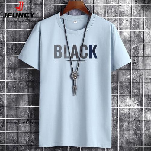 JFUNCY 2021 Summer Cotton Man T-Shirts Fashion Short Sleeve Preppy Style Print Teeshirts Comfortable Top Tee Men Clothing