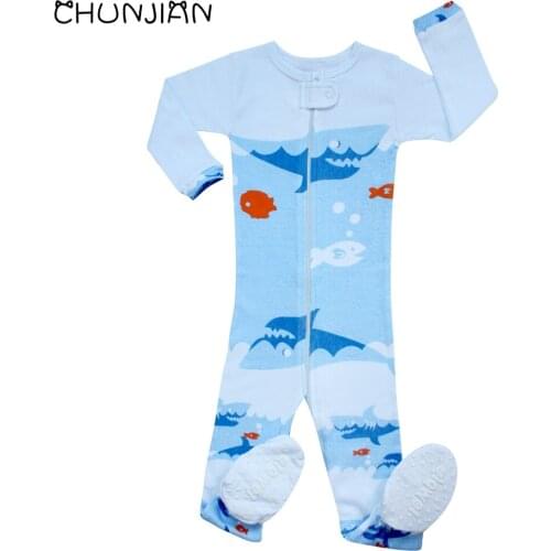 Boys shark kids animal fish jumpsuit children one-piece clothing girls long sleeve footed Pajamas